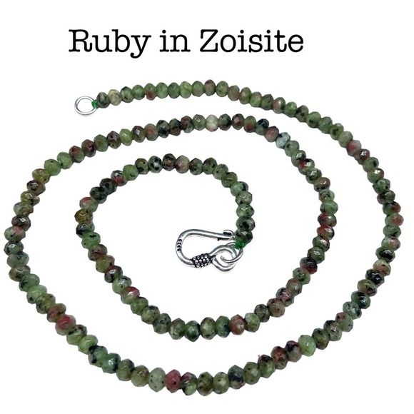 Jewelry - 4mm Ruby in Zoisite Beaded Necklace Stone Gemstone Crystal 18” Strand Beads